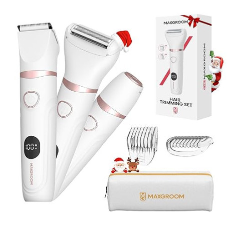 MAXGROOM Rasoir Electrique Femme, 3 en 1 Tondeuse Intime Femme Humide/Sec, Rasoir Électrique avec Affichage LED, Lame Céramique