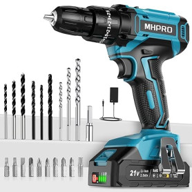 MHPRO Perceuse Visseuse Sans Fil 21V, Visseuse Devisseuse avec Batteries 2.0Ah, 42N.m Percussion, 25+3 Réglages de Couple, 24 Ac