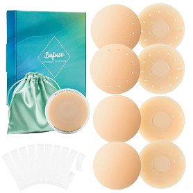 Cache-tétons 8 Pièces, Réutilisable Auto-adhésif en Silicone Ronde Nipple Cover, Couvre Seins Mamelons Invisibles étanches, Ultr