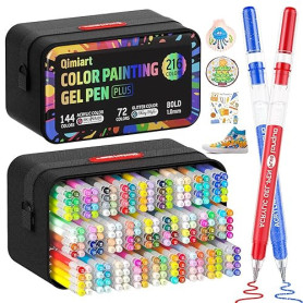 TrendGate 216 Stylo Gel Acrylique, Pointe 1 mm Gen Pen, 216 Couleurs Set de (144 Feutre Acryliques + 72 Stylo Gel Pailletés) - P