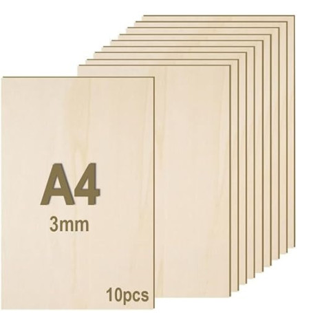 Wenrescry 10 Plaques Plaque en bois de 3 mm A4 300 x 210 mm - Bois de tilleul - Découpes fines pour le travail du bois, le trait