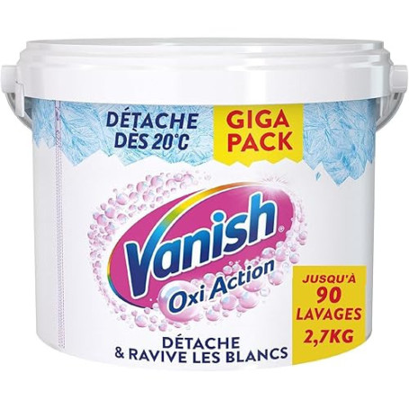 Vanish Oxi Action Booster de Blancheur - Détachant Textile & Raviveur de Blancheur - Poudre efficace dès 20° - Pot de 2,7 Kg