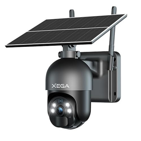 Xega 3G/4G LTE caméra de sécurité extérieure sans Fil à énergie Solaire, inclinable à 355°/95°,2K capteur de Mouvement PIR, Visi