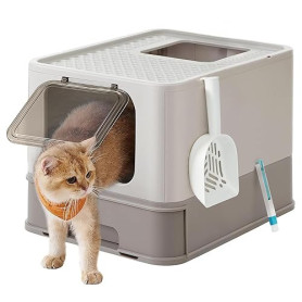 Feandrea Bac à Litière Fermé, Maison de Toilette, Plateau Amovible, Pelle, Brosse, pour Grand Chat, Capacité de Charge 15 kg, An