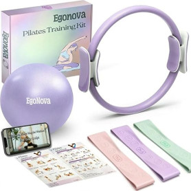 EgoNova Ensemble Pilates: Anneau 35 cm, poignées rembourrées, Mini-Ballon, Bandes de résistance pour Force, flexibilité, stabili