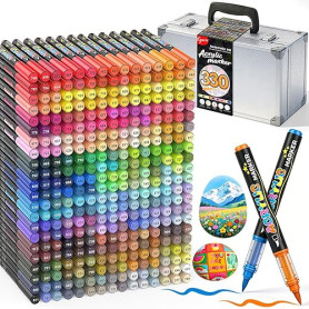 Lyuvie 330 Colours Feutre Acrylique, Acrylic Paint Brush Marker à Peinture à Base D'eau, Marqueur Peinture Acrylique pour la Pei