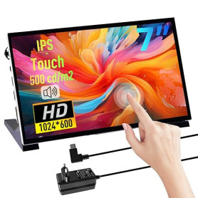 GeeekPi Écran Tactile capacitif de 7 Pouces, Moniteur HDMI IPS 1024x600, écran LCD avec Double Haut-Parleur pour Raspberry Pi 5/
