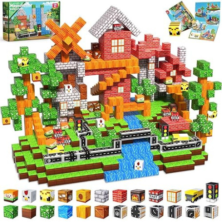 Annexfun Lot de 150 blocs de construction magnétique - Aventure urbaine avec rue, feux de circulation et abeilles - Jouet éducat