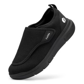 FitVille Chaussures Larges pour Hommes Chaussons Souples Chaussures de Marche Ajustables Scratch, Idéaux pour Pieds Sensibles