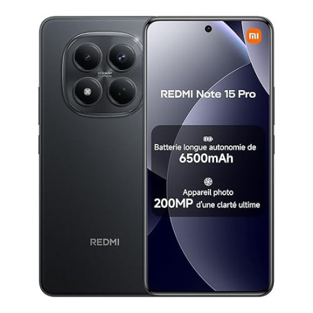 XIAOMI REDMI Note 15 Pro, Smartphone 12+512Go, Batterie Longue autonomie 6500mAh, Appareil Photo 200 Mpx, Résistance à l'eau IP6