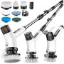 FYDEE Brosse de Nettoyage Électrique, Brosse Rotative avec 7 Brosses Interchangeables, Manche Télescopique, Étanchéité IPX7, Rec