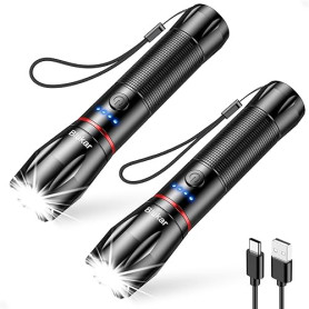 Blukar Lampe Torche LED Rechargeable, 2 Pièces 2000LM Lampe de Poche LED Ultra Puissante en Aluminium, IPX6 Étanche, 5 Modes d'é