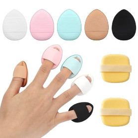 SJBAUTYO 5 Pièces Mini Houppette Doigt, 2 Bouffées de Poudre Cosmétique, Pour Fond de Teint, Anti-cernes, Éponges à Poudre Douce