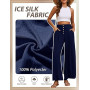 Heekpek Pantalon Large Fluide pour Femmes - Détente Léger d'Été Palazzo à Taille Haute avec Boutons - Causal à Taille Élastiquée
