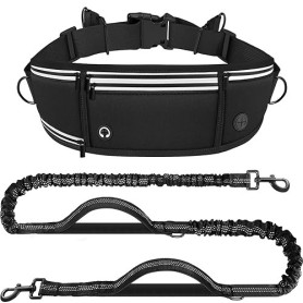 Looxmeer Laisse Canicross Chien, Laisse Main Libre pour Chiens, Longe de Jogging Élastique 160-220cm, Anti-tirons, Réfléchissant