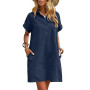 Zeagoo Robe d'été Femme en Lin Robe Mi-Longue Longueur Genou Décontractée Robe de Plage à Manches Courtes Robe Chemise avec Poch
