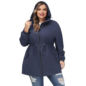 Hanna Nikole Manteau Imperméable Long À Capuche Pour Femme - Coupe-Vent Léger Et Imperméable Avec Fermeture Éclair Veste De Spor