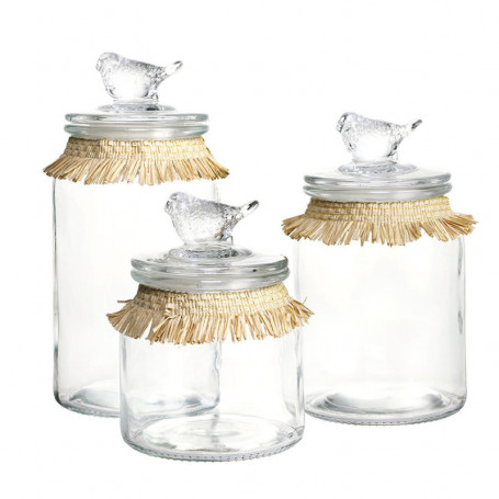 Set de 3 Boites DKD Home Decor Verre Naturel Transparent Fibre (11 x 11 x 22 cm) 102,99 €
