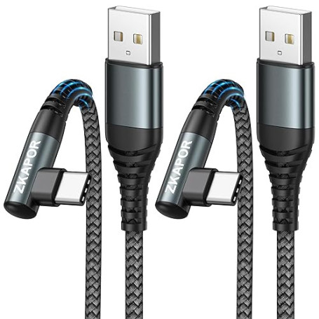 ZKAPOR Câble USB C [3M, Lot de 2], 90 Degrés Câble USB C Charge Rapide 3.1A Nylon Tressé Cable Type C Angle Droit pour iPhone 16