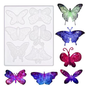 Molain Moule en silicone en forme de papillon - En résine époxy - 6 styles 3D - Pour couler des bougies - Pour porte-clés, boucl