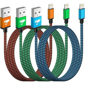 Aioneus Cable iPhone Chargeur iPhone [2m/Lot de 3] Cable Lightning USB MFi Certifié Nylon Tressé Cordon i Phone Charge Rapide Fi