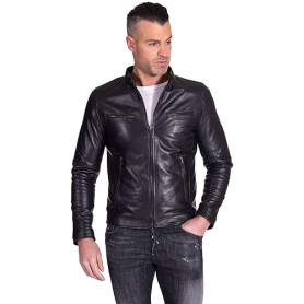 D'Arienzo Veste Cuir Marron Homme Blouson Motard Cuir Véritable Made in Italy Hamilton