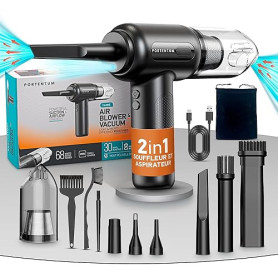 PORTENTUM 2 en 1 Aspirateur sans Fil et Souffleur Air Comprimé - Batterie, 3 Vitesses et Lumière LED - Aspirateur pour Voiture,
