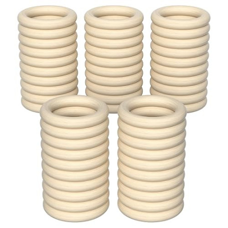 Chiluxendo 50 Pièces Anneau en Bois Cercle, Anneaux de Macramé Naturel Lisse, Anneau de Dentition Bois Non Traité, pour l’Artisa