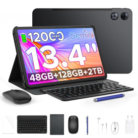 POPUX P13 Tablette, 13,4 Pouces 2.4K 120Hz Tablette Android 16 avec Gemini AI, 48Go RAM 128Go ROM, 12000mAh Battery, Widevine L1