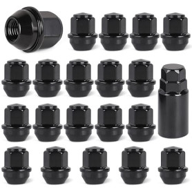 EFUTURETIME 20 x Ecrou Roue M12x1.5 Noir, Écrou de Roue Anti Rouille Conique 60° Goujon de Roue Hex 19mm Compatible avec d'Origi