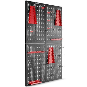 tectake® Panneau Mural Perforé Porte outils mural Lot de 4 Panneaux 160 x 2 x 60 cm 34 pcs Crochet & Supports, Extensible Systèm