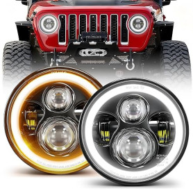 BraveWAY 7 Pouces Phare LED 80W Phare Rond LED 4 Modes Eclairages Dot Approuvé 3000K 6000K HI LO Beam avec Blanc Ambre Angel Eye