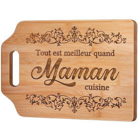 Cadeau Fete des Meres, Cadeau Maman - Idee Planche à Découper en Bambou Gravée, Cadeaux Anniversaire Maman Original (31,2×22,0×1