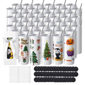 VEVOR Gobelets Thermos à Sublimation de 59 cL, 50PCs, Fins et Droits, Bouteille Sublimable en Acier Inoxydable, Vierges, à Doubl