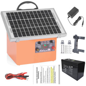 FarmNix 32 KM ClôTure éLectrique Solaire, Pour Animaux de bétail de 0.5J / 9.5kv avec Panneau Solaire de 7.5W 12V 7Ah, alimentat