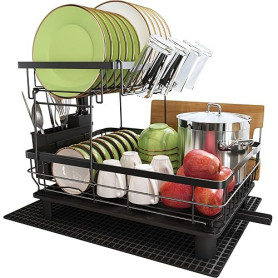 Boosiny Egouttoir Vaisselle, Egoutoire Vaisselle Cuisine en Acier Inoxydable Grand Format avec Porte-Gobelets, Égouttoir à Vaiss