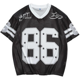 Zaitun T-shirt en jersey Y2k pour homme - Motif vintage - T-shirt de football surdimensionné - Col en V - Manches courtes - Pour