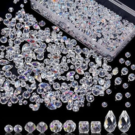 WJWINER 900 Pièces Perles de Verre en Cristal Facettes, Transparentes et Brillantes pour Bracelet Collier Bijoux Artisanat, Mult