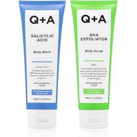Q+A Exfoliant pour le corps AHA et gel douche à l'acide salicylique