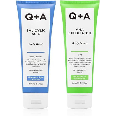 Q+A Exfoliant pour le corps AHA et gel douche à l'acide salicylique