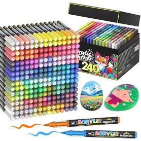 Lyuvie 240 Couleurs Feutre Acrylique, Acrylic Paint Brush Marker à Peinture à Base D'eau, Marqueur Peinture Acrylique pour Pierr