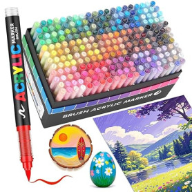 Guangna 240 Feutre Acrylique, stylos acryliques à pointe pinceau pour le coloriage adulte ，Acrylic Paint Markers pour Coloriage,