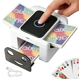 Buldoospok M5 - Mélangeur de cartes automatique rechargeable à 2 plateaux, batterie intégrée 2000 mAh, charge USB-C, mélangeur a