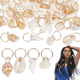 PLIGREAT 60 Pcs Ornements de Cheveux Tresses Coquillage Conque Dreadlock Anneaux Pendentifs Eté Plage Style Tressé Cheveux Tress