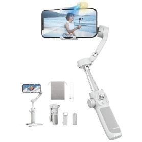 Feiyutech VB4 Kit Stabilisateur Smartphone avec Suivi 3 Axes,Traceur Magnétique AI 2-en-1&Lumière de Remplissage ACC.,Tige d'ext