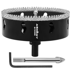 ASNOMY Scie Cloche Diamantée de 100 mm avec Mèche Pilote, Foret Trépan Diamanté Denté, Scie Cloche Diamant pour carrelage, Verre