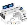 ODK Bureau d'angle avec 4 Tiroirs, 140x80cm Bureau en L avec Prise de Charge USB et Prise de Courant, Table Informatique Réversi
