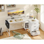 ODK Bureau d'angle avec 4 Tiroirs, 140x80cm Bureau en L avec Prise de Charge USB et Prise de Courant, Table Informatique Réversi