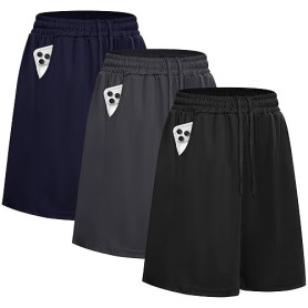 DDOBB Lot de 3 shorts de sport courts pour homme, avec poches, pantalon de course pour homme, avec cordon de serrage, pantalon d