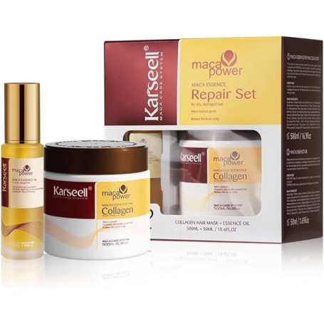 Karseell Collagen Masque Cheveux et Huile Cheveux, Maca Essence Set de Réparation pour Cheveux Secs et AbiméS Tous Types de Chev